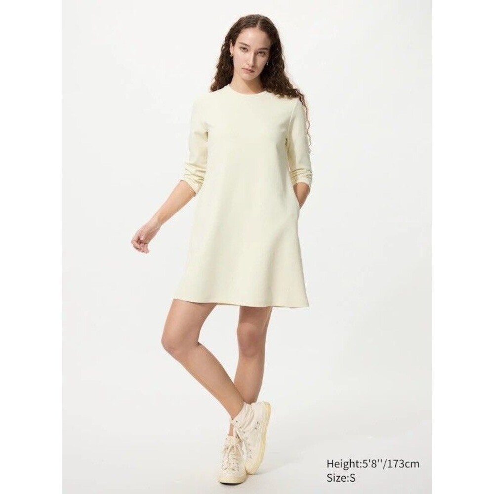 New Uniqlo Women Long Sleeve Jersey Dress Soft Off White Size S